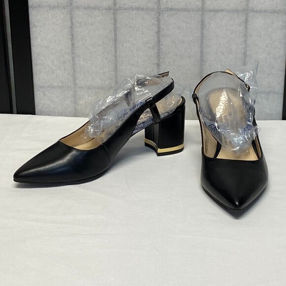 Liz Claiborne Pointed Closed Toe Chunky Low Heel Slingback Pumps LC Bay Black - Picture 4 of 13